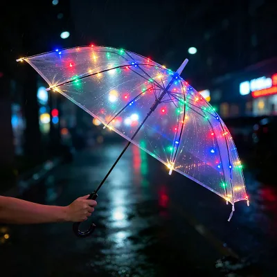 Romantic LED Luminous Transparent Umbrella Glowing Long Umbrella Music Festival Night Party Decor Stage Show Photography Prop