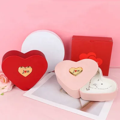 Valentine's Day Birthday Romantic Double Heart-shaped Jewelry Gift Box Matt Lamination Velvet Lining Hand-feel Painted Spray
