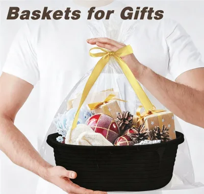 GREENSIDE In-stock Nordic Hand-held Storage Baskets, Oval-shaped Hand-woven , Cotton Rope , Household Sundries Organizing