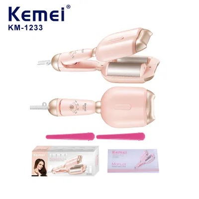 KEMEI Km-1233 Cute Designed Pink Color 4Levers Fast Temperature Iron Tool V-Shape Hair DIY Heating Machine Electric PTC Curler