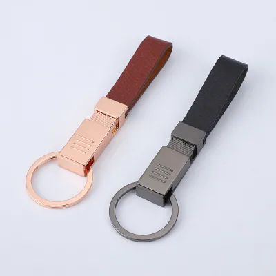 Cugle Fashion Design Custom Logo Rose Gold Matte Black Nickel Metal Luxurious Leather Keychain for Key Holder