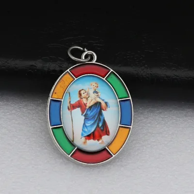 Wholesale Stained Glass Style Catholic Medal Pendant, Colorful Epoxy Resin Divine Mercy & Virgin Mary Charm for Religious Gift
