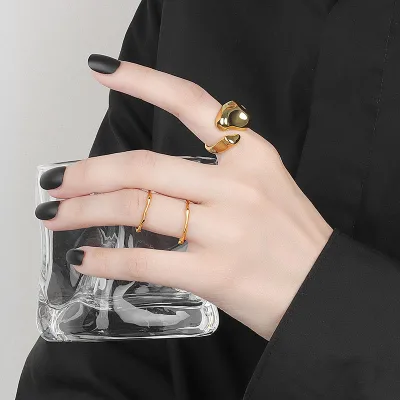 Silver Color Sterling Rings for Women Fashion Geometric Handmade Irregular Gold Ring Party Gift