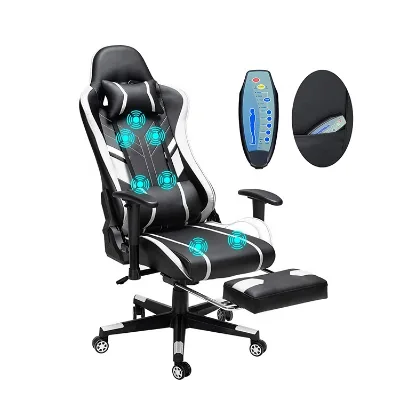 Ergonomic Office Chair Thickened Seat Cushion Silal De Gaming White Gaming Chair with Footrest Massage Backrest Lumbar Support