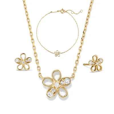 Gemnel Women's Jewelry Sets Wholesale Fine Jewelry Gold Vermeil 925 Silver Earring Flower Pendant Necklace Set