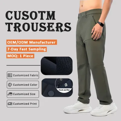Men's 280G Fleece Lined Softshell Pants Nylon Abrasion Resistant Outdoor Trousers Zipper Pockets Winter Warm Casual Pants