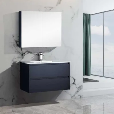 Modern Apartment Wall Mounted Bathroom Vanity Saves Space, Black Double-layer Bathroom Storage Cabinet Is Easy to Install
