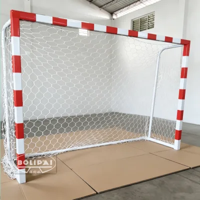 3M X 2M Foldable Portable Soccer & Handball Training Goal Durable Aluminum / Steel Material White & Red Outdoor Use Includes Net