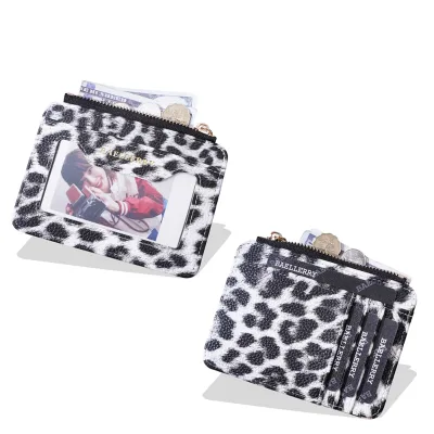 Fashionable Leopard Print Women's Short Wallet with Key Ring,simple Zip Coin Purse,Multi-card Card Holder