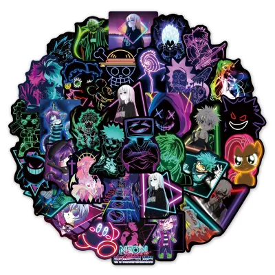 50Pcs Neon Anime Stickers Tags Bulk Anime Sticker Pack Vinyl Waterproof Cute Cartoon Stickers