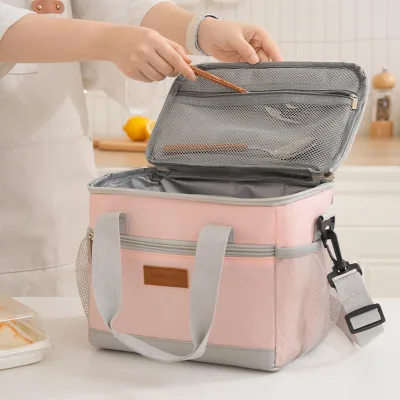 Durable Eco-Friendly Polyester Insulated Lunch Box Portable Zipper Closure Satchel for Hot and Cold Meals