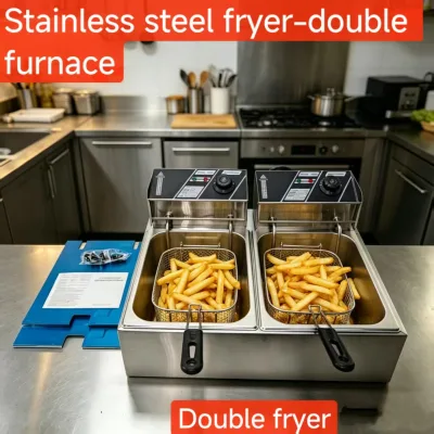 Stock Low MOQ Double Tank Automatic Electric 6L 12L Commercial Stainless Steel Deep Fryer Machine for Restaurant