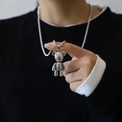 Can Be Active Violent Bear Titanium Steel Necklace, Hip Hop Punk Lovers Sweater Chain Hoodie Pendant tide