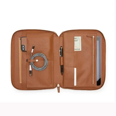 Wholesale Custom Logo PU Leather Zipper Tech Portfolio A4 Document Tablet Cable Phone Pen Storage Organizer Bag