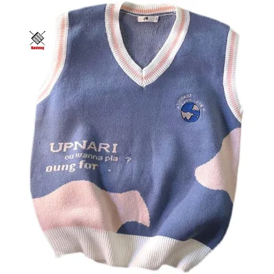 Hot Sale Custom Design Spring Casual School Sweaters Full Jacquard Mens Knitted Vest