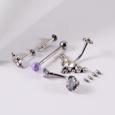 G23 Titanium Unisex Geometric Design Extension Bar Internal Thread Lip Rings Ear Studs Belly Button Rings; 14/16g Piercing