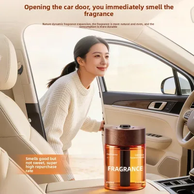 Wood Lid Car Reed Diffuser Agarwood Oud Fragrance Glass Bottle Car Cup Holder Air Freshener Natural Plant Essential Oil