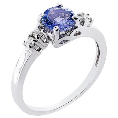 0.75 Ct Round Natural Purple Crystal Tanzanite Cluster Ring with Diamond in 925 Sterling Silver