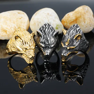2026 Special Viking Animal Odin Wolf Head Rings Stainless Steel Exaggerated Men's Ring Jewelry Collection