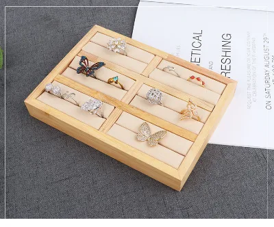 Customize Luxury 6 Slots Bangle Wood PU Leather Jewellery Stand Display Ring Tray for Counter