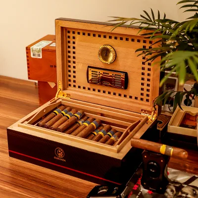 Luxury Carbon Fiber Medium Size Cigar Humidor with Hygrometers and Humidifiers Spanish Cedar Wood Modern Humidor