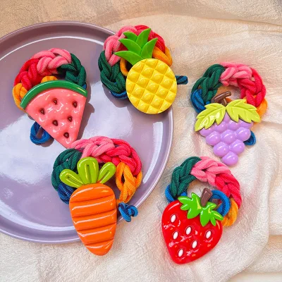 Women Fashion Colored Elastic Resin Artificial Fruit Braided Hair Tie for Thick Hair