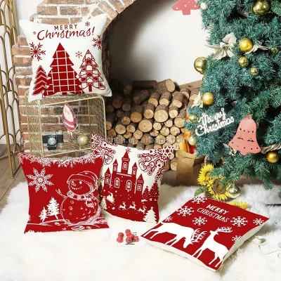 Christmas Series Cartoons Pattern Cushion Covers Cotton Linen Decorative Pillow Cases for Living Room