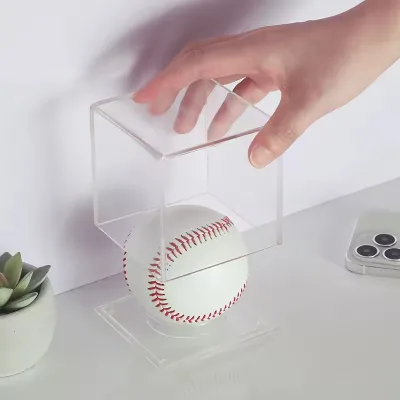 Acrylic Clear Counter Top Baseball Cube Display Box Case Baseball Holder Acrylic Baseball Box