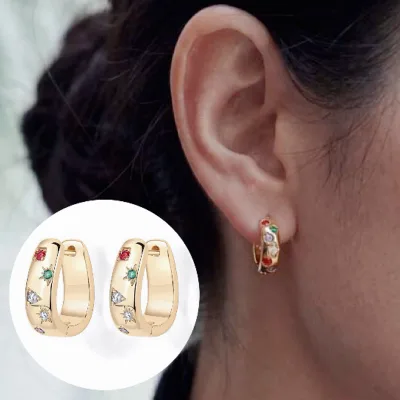 Wholesale Trendy Wedding Party Hoop Earrings Brass Earrings Gold Plated Chunky Multi Colored Zircon for Women
