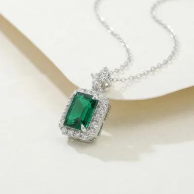 Hot Selling 925 Sterling Silver Lab Grown Gemstone Fine Jewelry Emerald Cut Perfume Bottle Shape Pendant Ruby Necklace for Women