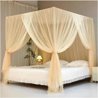 French Luxury Indoor Adult Bedroom Bed Canopy Multi-Door Square Mosquito Net with Folded Feature Elegant Repellent Decoration