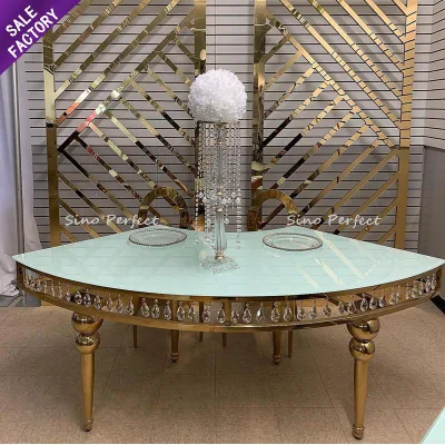 Newly Arrived Steel Fan-Shaped Hotel Banquet Furniture Luxury Modern Stainless Steel Wedding Welcome Table