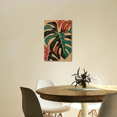 House Wall Painting Monstera Wood Panel Interior Decoration