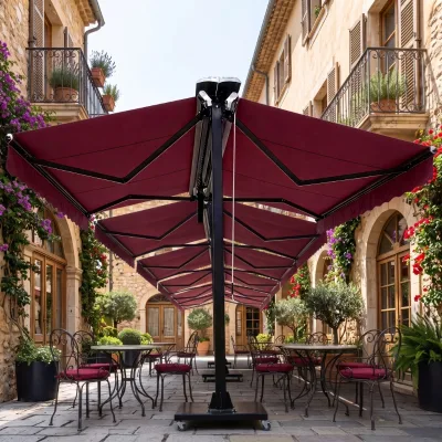 Luxury Single Double-Opening Retractable Awning Canopy System for Commercial Terraces Restaurants Aluminum Alloy Steel