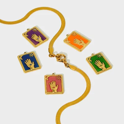 FFSCM-3 Rectangle Sun and Moon Pendant for Necklace Making Enamel Eye Charms Stainless Steel Hand Charms