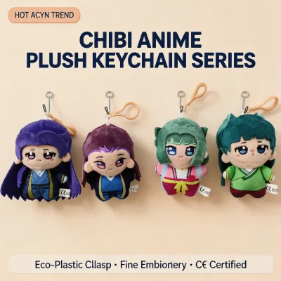 Kawaii Anime Character Plush Doll 10cm Plush Keychain Chinese Style Hanfu Soft Green Purple Hair Manga Stuffed Toy Gift Cotton