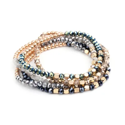Geometric Black Gallstone Acrylic Rice Bead Bracelet DIY Handmade Beaded Crystal Bracelet Women