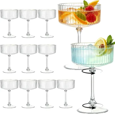 Acrylic champagne Tower Coupe Glasses-Ribbed Coupe Set-assembly Design-idea for Outdoor Party-20 of Set - 7oz