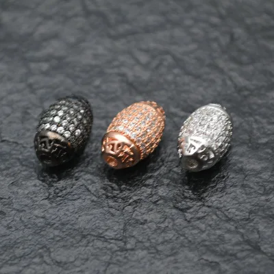 Flourishbeads CZ Paved Rice Barrel Shape Metal Loose Beads for Necklace Bracelet Making