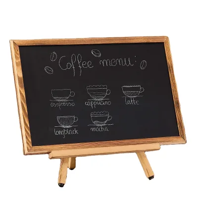 2024 Wooden Message Board Signs Wood Small Blackboard with Base Stands Wood Decoration Chalkboard
