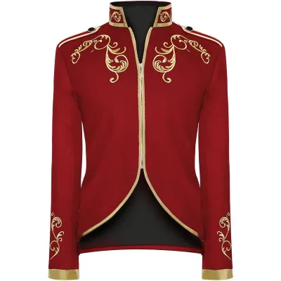 Men's Victorian Vintage Medieval Jacket Coat Embroidery Zip up Stand Collar Prince King Cosplay Costume Blazera Coats