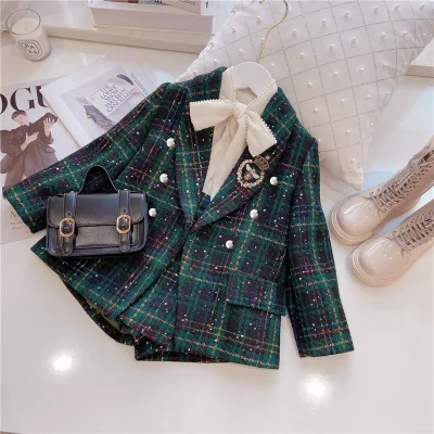 Girls Suits 2022 Spring New College Style Girls Middle and Small Children's Small Suit Jacket Two-piece Suit