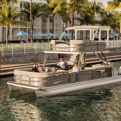 Allhouse 27ft Luxury Yacht Aluminium Pontoon Welded Construction Outboard Sport Fishing Ready Custom Logo Upper Daybed Lower