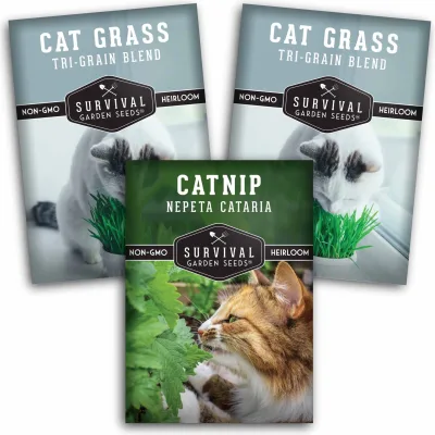 Retail Ready Cat Grass and Catnip Seed Set With Custom Pouch Packaging for Ecommerce Herb Seeds Packet