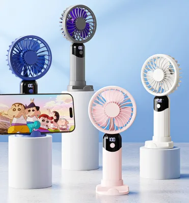 Factory Wholesale 6 Speed Portable Handheld Mini LED Digital Display Fan Foldable USB Charging 1200mAh Battery for RV Household