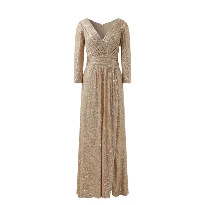 2024 OEM/ODM Women's V-neck Sexy Strap Long Dresses Sequin Beaded Dresses Evening Dress Floor-length