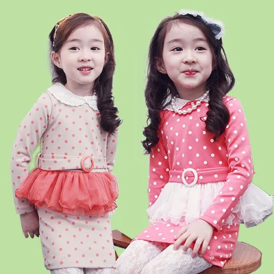 Hot Selling Elegant Cotton Fabric Dress Girls Polka Dot Belt Dress