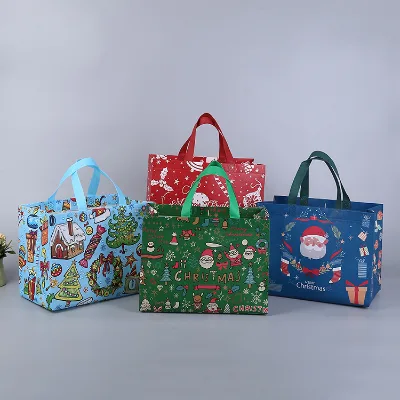 Customized High-end Non-woven Christmas Holiday Gift Bag with Logo Packaging for Candy