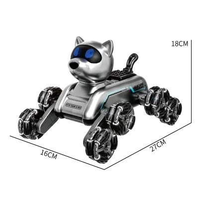 Eight-Wheel Remote-Controlled Dancing Robot Dog Educational Toy for Kids Ages 2-14+ Light Sound Features ABS Plastic