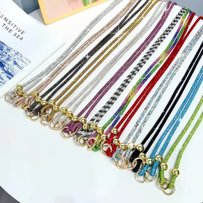 Full-Rhinestone Beaded Phone Lanyard 120cm Long-Style Crossbody Strap with Gold Beads Best-Selling Neck Rope Phone Accessories